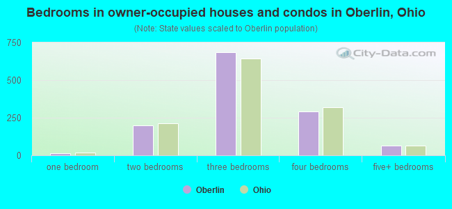 Bedrooms in owner-occupied houses and condos in Oberlin, Ohio