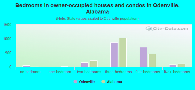Bedrooms in owner-occupied houses and condos in Odenville, Alabama