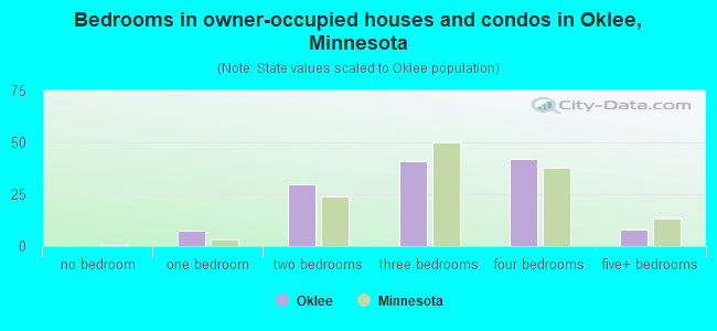Bedrooms in owner-occupied houses and condos in Oklee, Minnesota