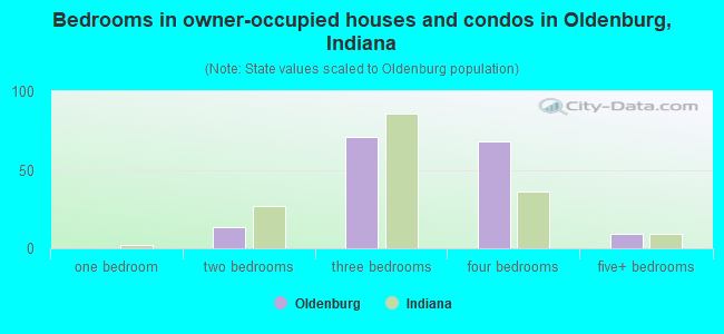 Bedrooms in owner-occupied houses and condos in Oldenburg, Indiana
