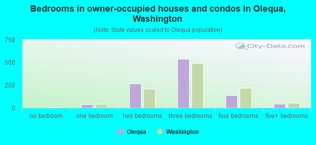 Bedrooms in owner-occupied houses and condos in Olequa, Washington