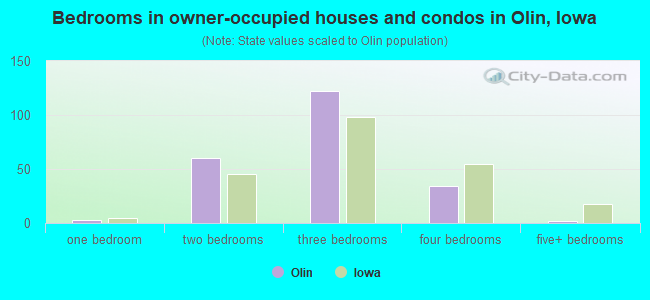 Bedrooms in owner-occupied houses and condos in Olin, Iowa