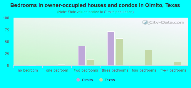 Bedrooms in owner-occupied houses and condos in Olmito, Texas