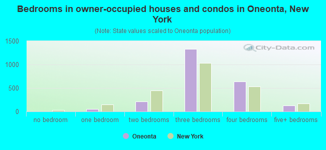 Bedrooms in owner-occupied houses and condos in Oneonta, New York