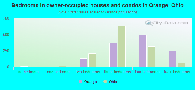 Bedrooms in owner-occupied houses and condos in Orange, Ohio