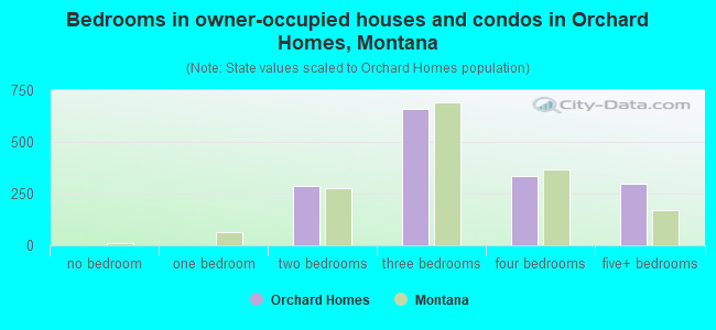 Bedrooms in owner-occupied houses and condos in Orchard Homes, Montana