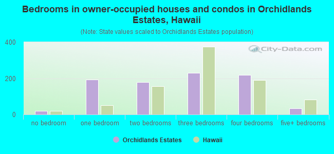 Bedrooms in owner-occupied houses and condos in Orchidlands Estates, Hawaii