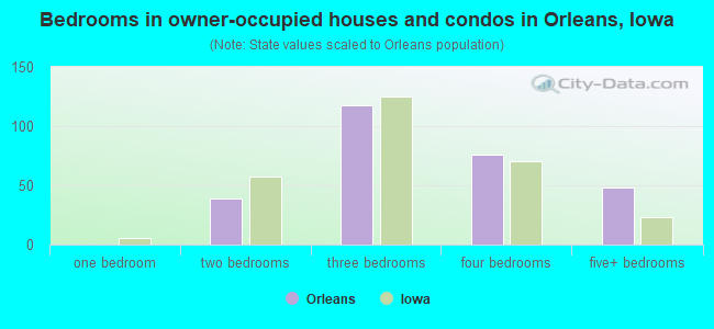 Bedrooms in owner-occupied houses and condos in Orleans, Iowa