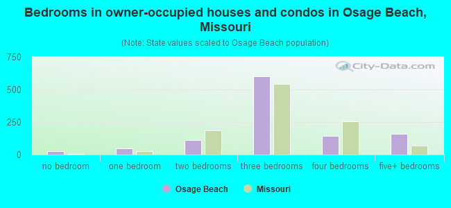 Bedrooms in owner-occupied houses and condos in Osage Beach, Missouri