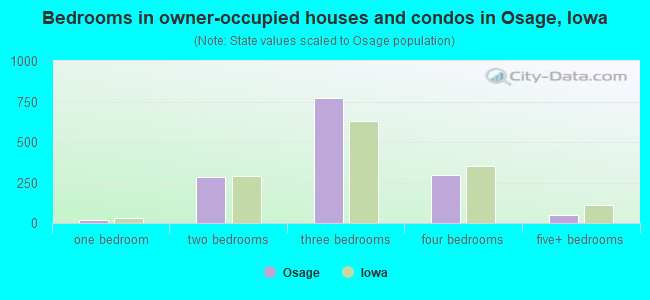 Bedrooms in owner-occupied houses and condos in Osage, Iowa