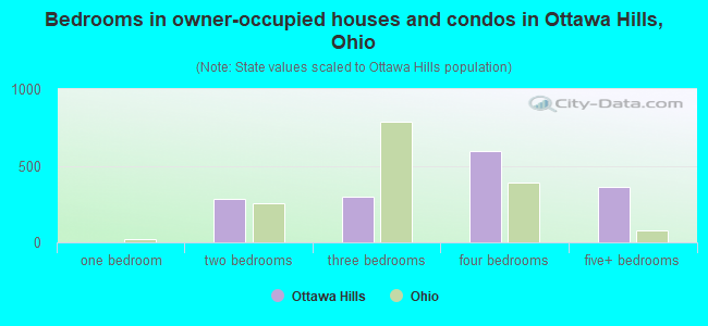 Bedrooms in owner-occupied houses and condos in Ottawa Hills, Ohio