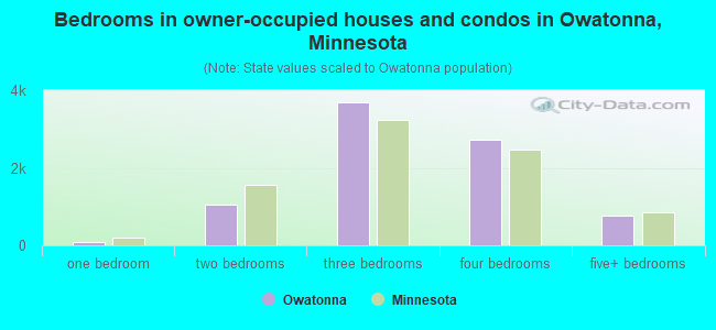 Bedrooms in owner-occupied houses and condos in Owatonna, Minnesota