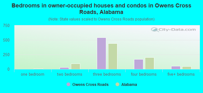 Bedrooms in owner-occupied houses and condos in Owens Cross Roads, Alabama