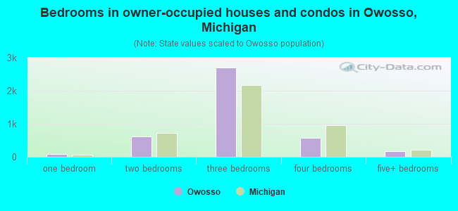 Bedrooms in owner-occupied houses and condos in Owosso, Michigan