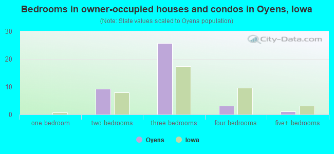 Bedrooms in owner-occupied houses and condos in Oyens, Iowa