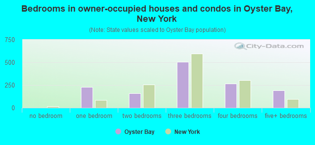 Bedrooms in owner-occupied houses and condos in Oyster Bay, New York