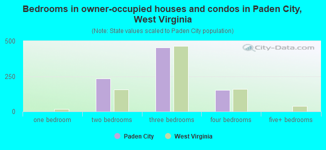 Bedrooms in owner-occupied houses and condos in Paden City, West Virginia