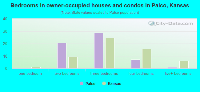 Bedrooms in owner-occupied houses and condos in Palco, Kansas