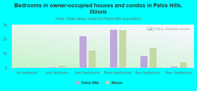 Bedrooms in owner-occupied houses and condos in Palos Hills, Illinois