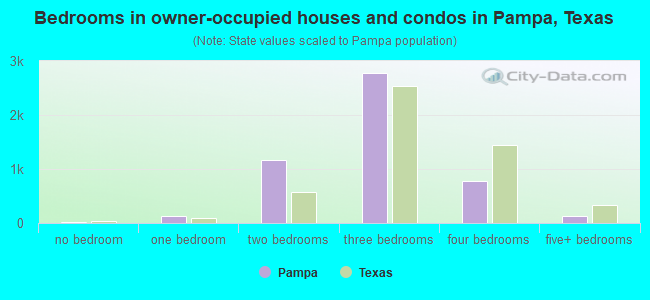 Bedrooms in owner-occupied houses and condos in Pampa, Texas