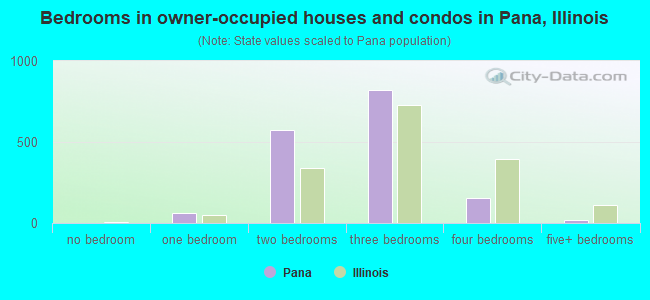 Bedrooms in owner-occupied houses and condos in Pana, Illinois