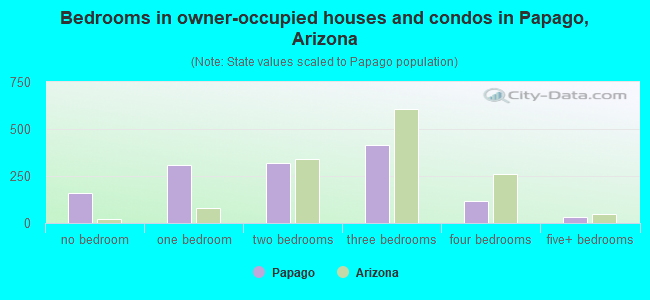 Bedrooms in owner-occupied houses and condos in Papago, Arizona