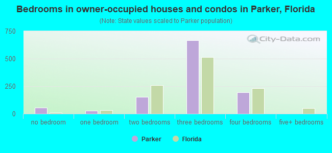 Bedrooms in owner-occupied houses and condos in Parker, Florida