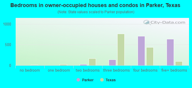 Bedrooms in owner-occupied houses and condos in Parker, Texas