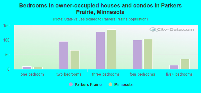 Bedrooms in owner-occupied houses and condos in Parkers Prairie, Minnesota