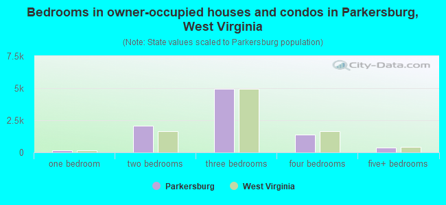 Bedrooms in owner-occupied houses and condos in Parkersburg, West Virginia