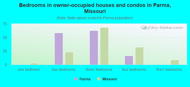 Bedrooms in owner-occupied houses and condos in Parma, Missouri