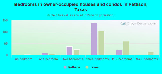 Bedrooms in owner-occupied houses and condos in Pattison, Texas