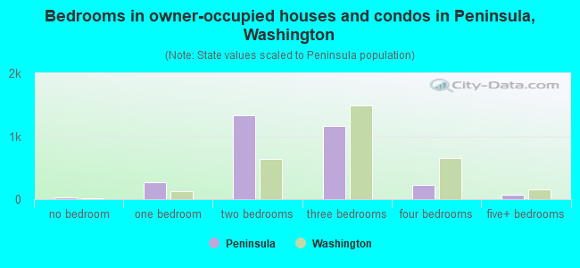 Bedrooms in owner-occupied houses and condos in Peninsula, Washington