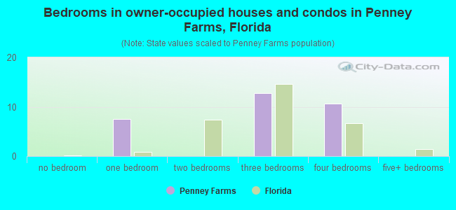 Bedrooms in owner-occupied houses and condos in Penney Farms, Florida