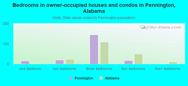Bedrooms in owner-occupied houses and condos in Pennington, Alabama