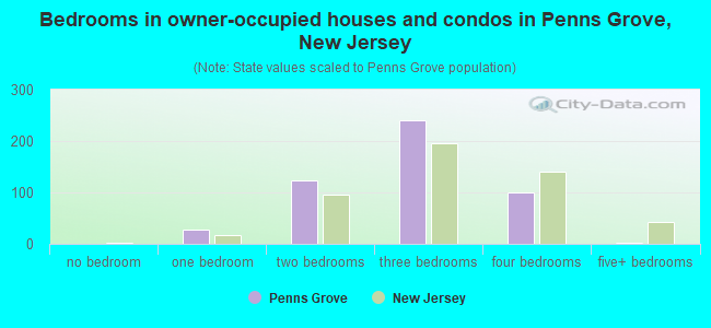 Bedrooms in owner-occupied houses and condos in Penns Grove, New Jersey