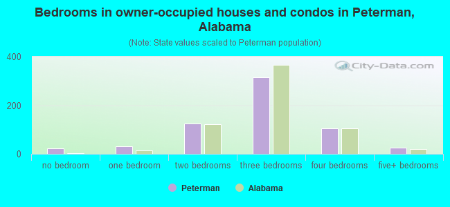 Bedrooms in owner-occupied houses and condos in Peterman, Alabama