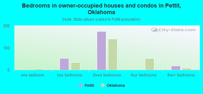 Bedrooms in owner-occupied houses and condos in Pettit, Oklahoma