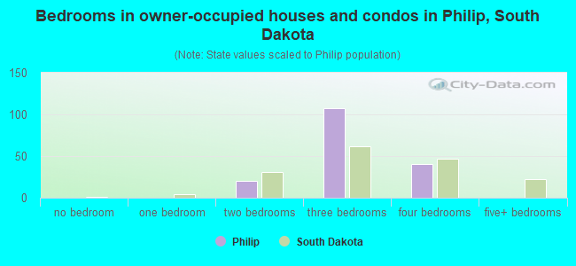 Bedrooms in owner-occupied houses and condos in Philip, South Dakota