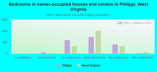 Bedrooms in owner-occupied houses and condos in Philippi, West Virginia