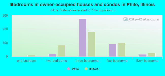 Bedrooms in owner-occupied houses and condos in Philo, Illinois