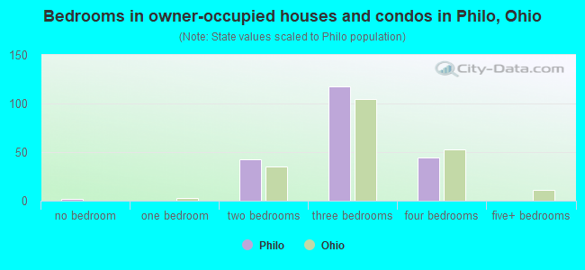 Bedrooms in owner-occupied houses and condos in Philo, Ohio