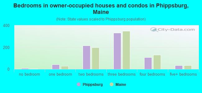 Bedrooms in owner-occupied houses and condos in Phippsburg, Maine