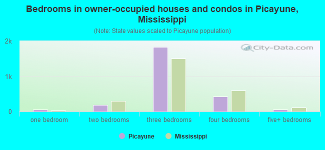 Bedrooms in owner-occupied houses and condos in Picayune, Mississippi