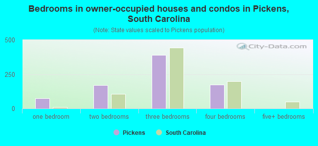 Bedrooms in owner-occupied houses and condos in Pickens, South Carolina
