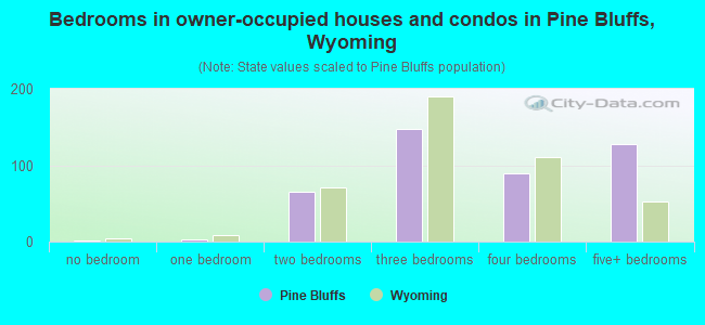 Bedrooms in owner-occupied houses and condos in Pine Bluffs, Wyoming