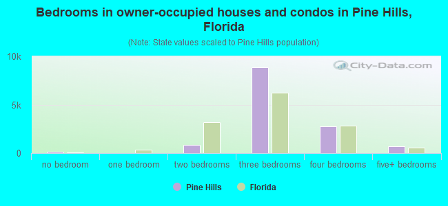 Bedrooms in owner-occupied houses and condos in Pine Hills, Florida