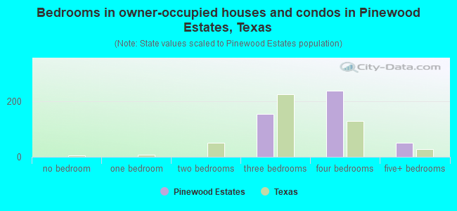 Bedrooms in owner-occupied houses and condos in Pinewood Estates, Texas