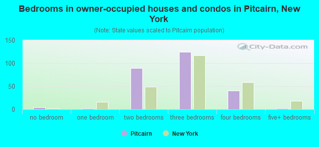 Bedrooms in owner-occupied houses and condos in Pitcairn, New York