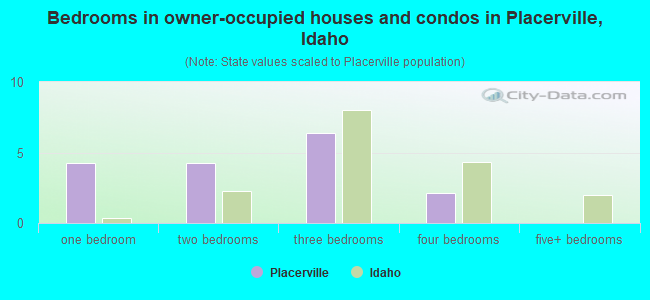 Bedrooms in owner-occupied houses and condos in Placerville, Idaho